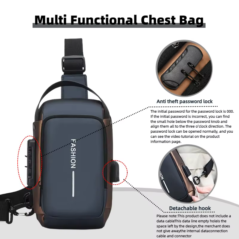 Sac à bandoulière en tissu Oxford durable pour hommes – Sac de poitrine élégant pour moto avec poche pour téléphone