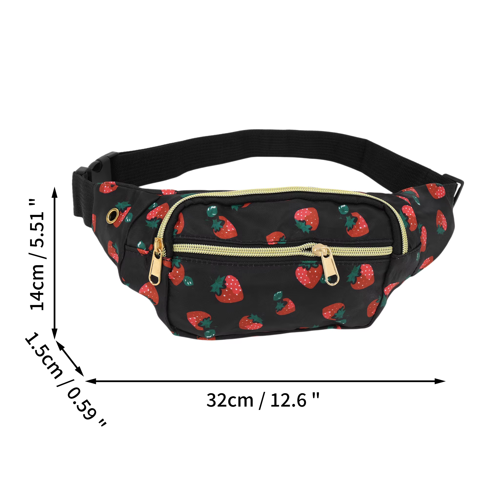 X Autohaux Sac banane motif fraise noir rouge 1 pièce
