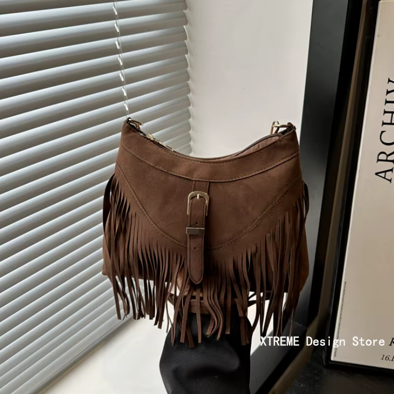 Sac à bandoulière rétro à franges pour femmes
