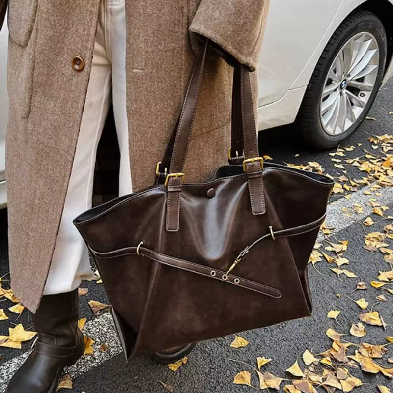Sac fourre-tout Vintage marron de grande capacité