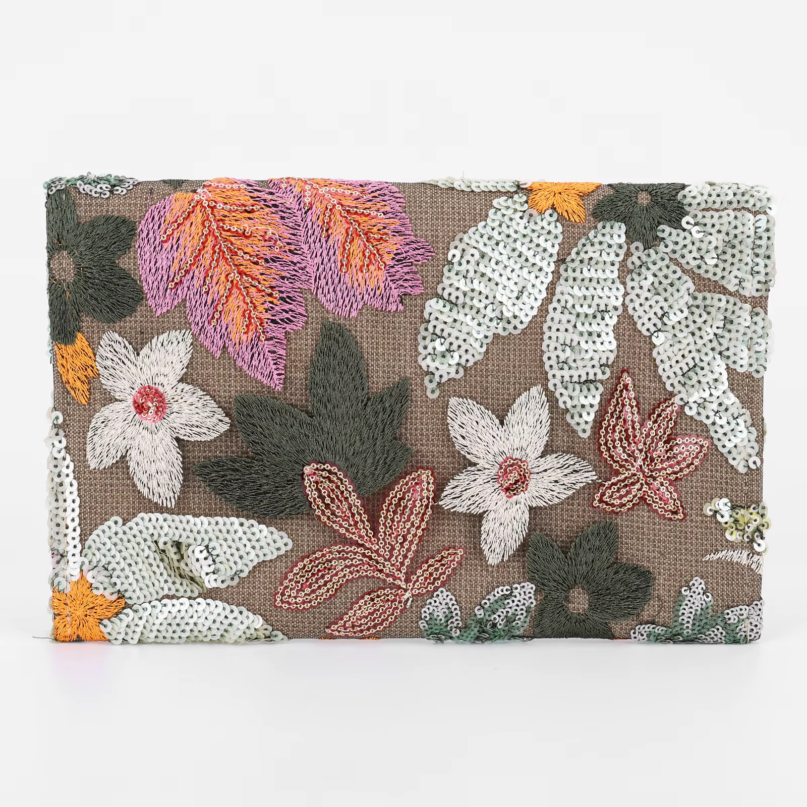 Pochette de soirée à paillettes brodées florales