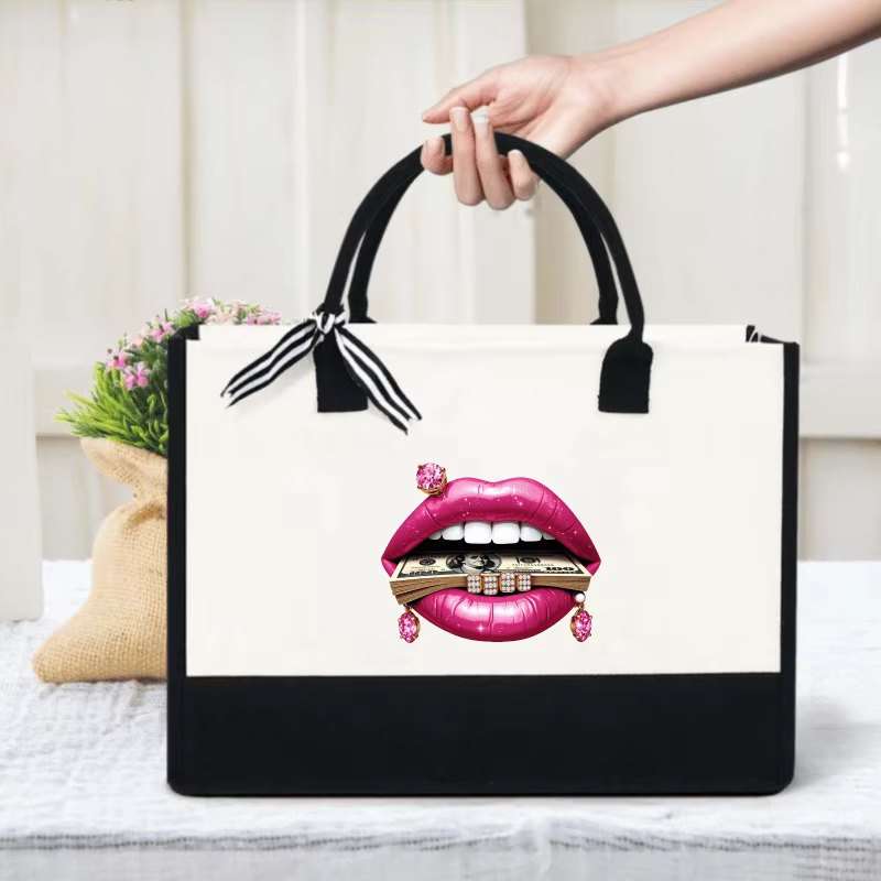 Sac fourre-tout tendance avec lèvres crème et noires