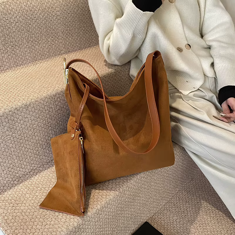 2 ensembles sac à bandoulière seau pour femmes haute capacité Vintage gommage en cuir sac de messager café marron