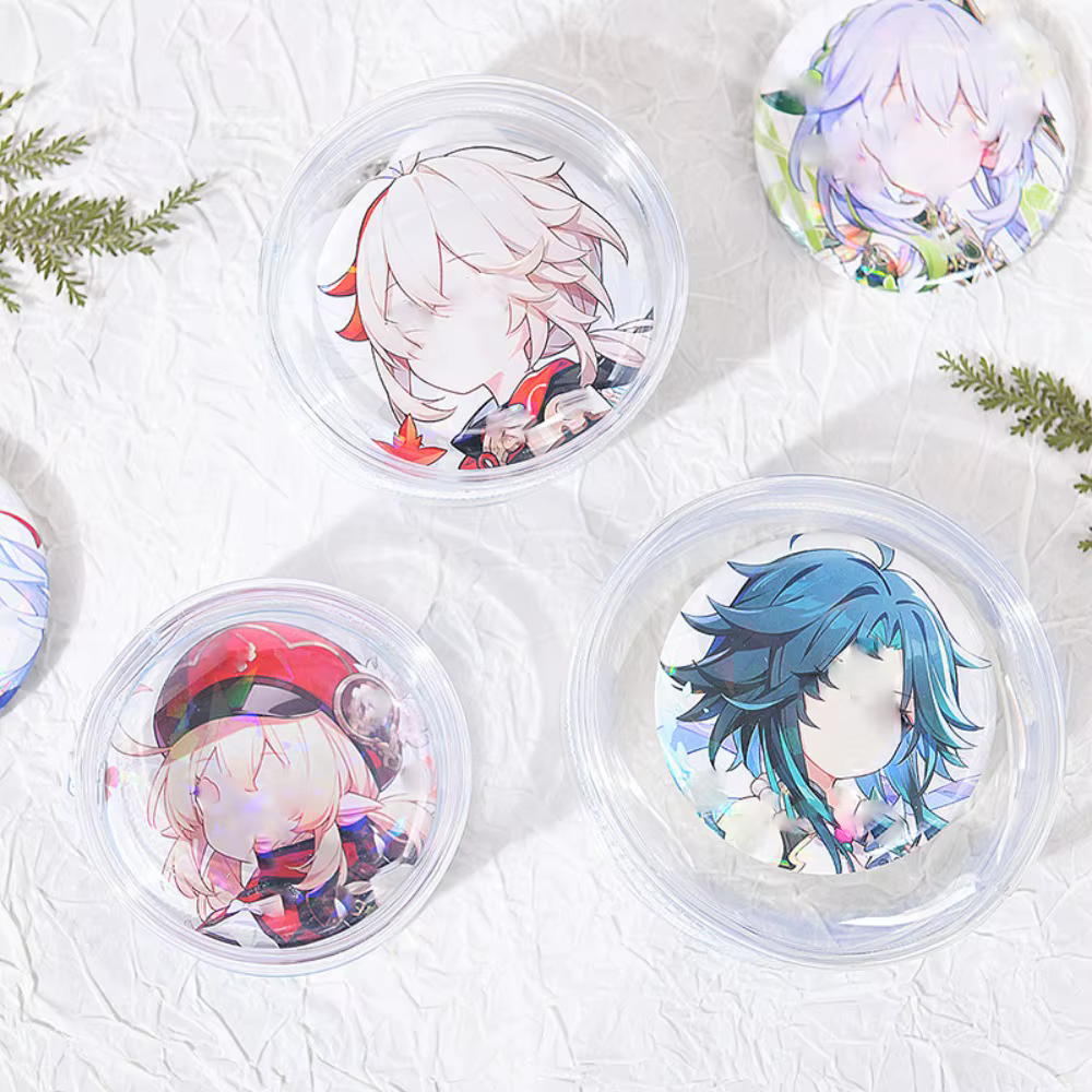 Présentoir de badges, sac d'exposition de badges Anime avec étui de Protection pour porte-clés, pochette de rangement de badges ronde transparente, sac d'extérieur