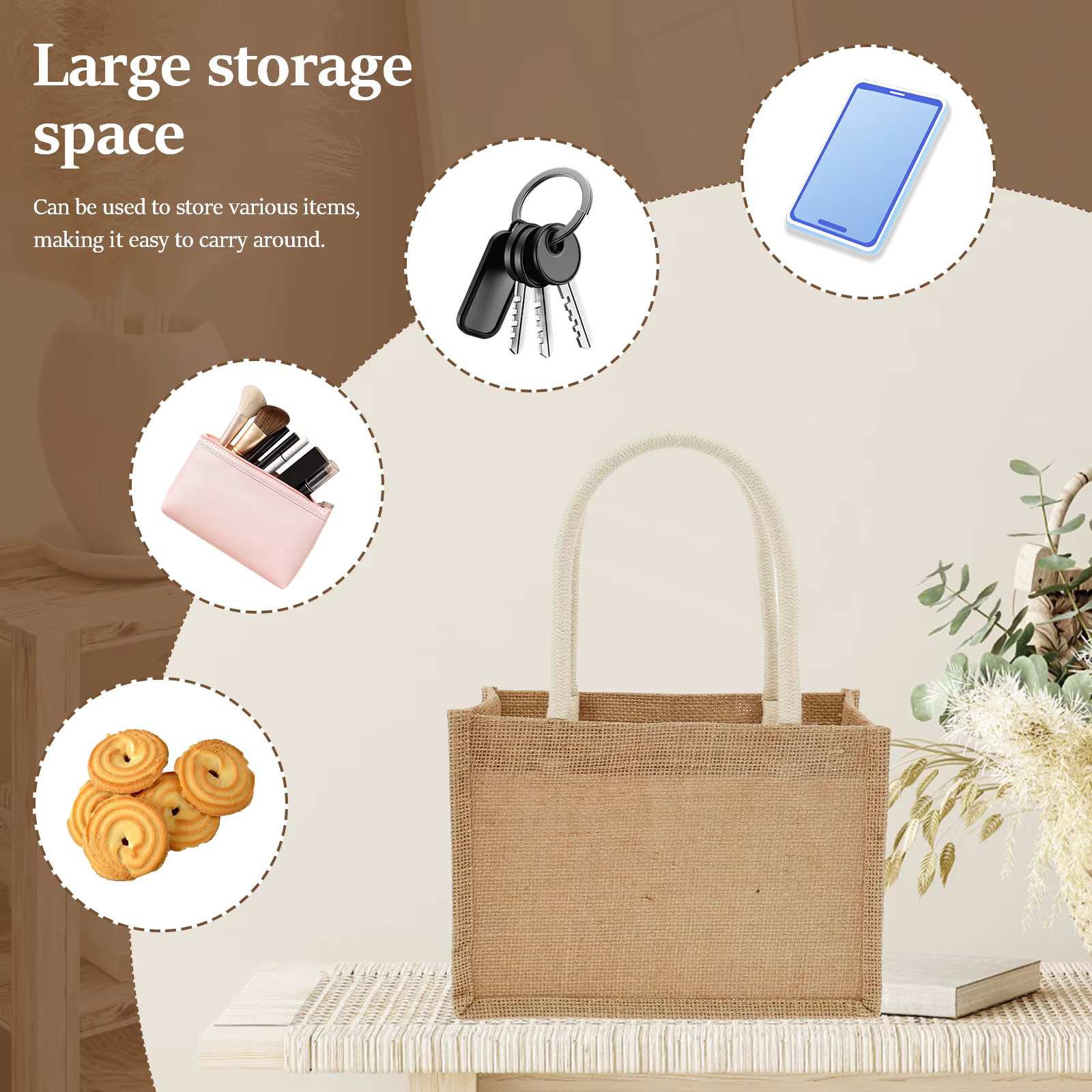 4-12 pièces toile de Jute fourre-tout sac à provisions Portable femmes