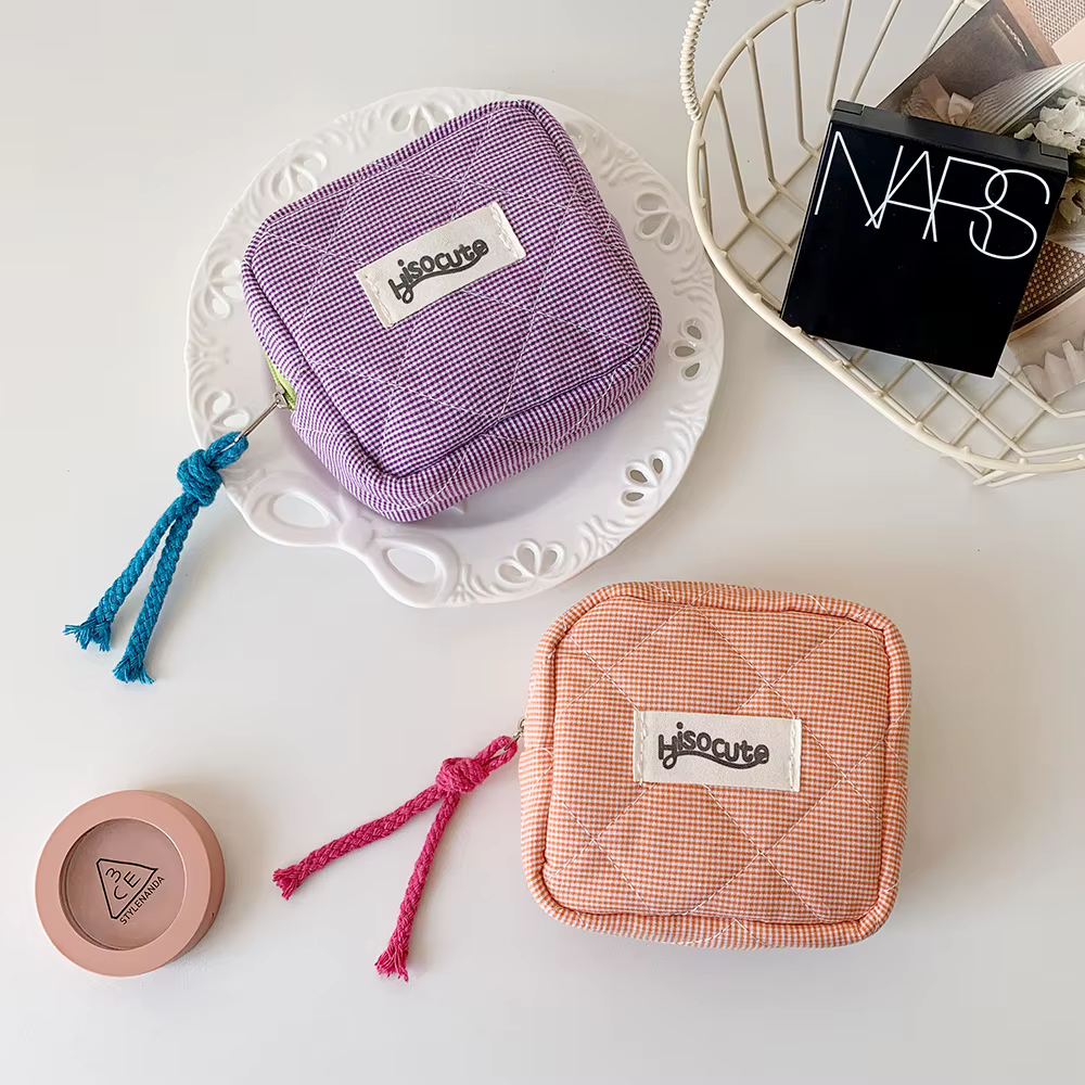 Mini pochette de rouge à lèvres à carreaux Chic avec compartiment