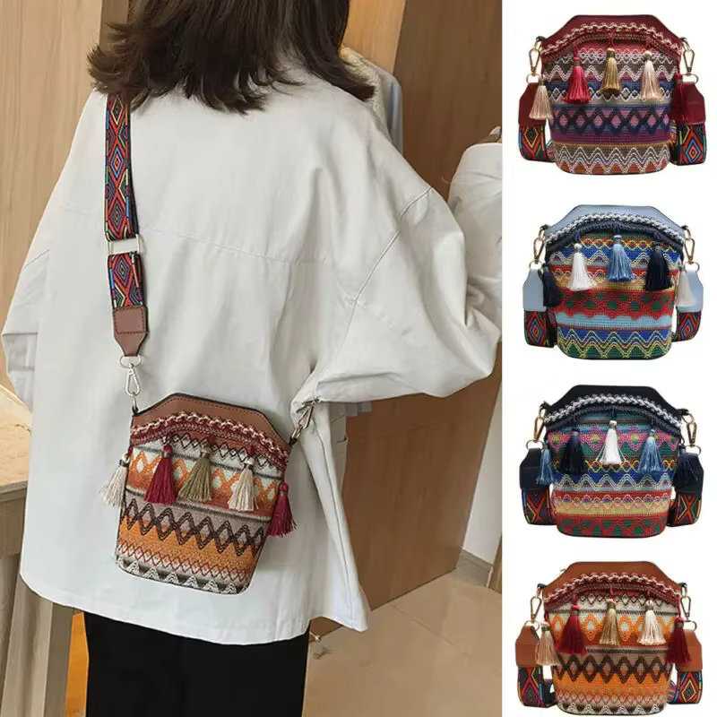 Sac à bandoulière ethnique tissé à la main pour femmes