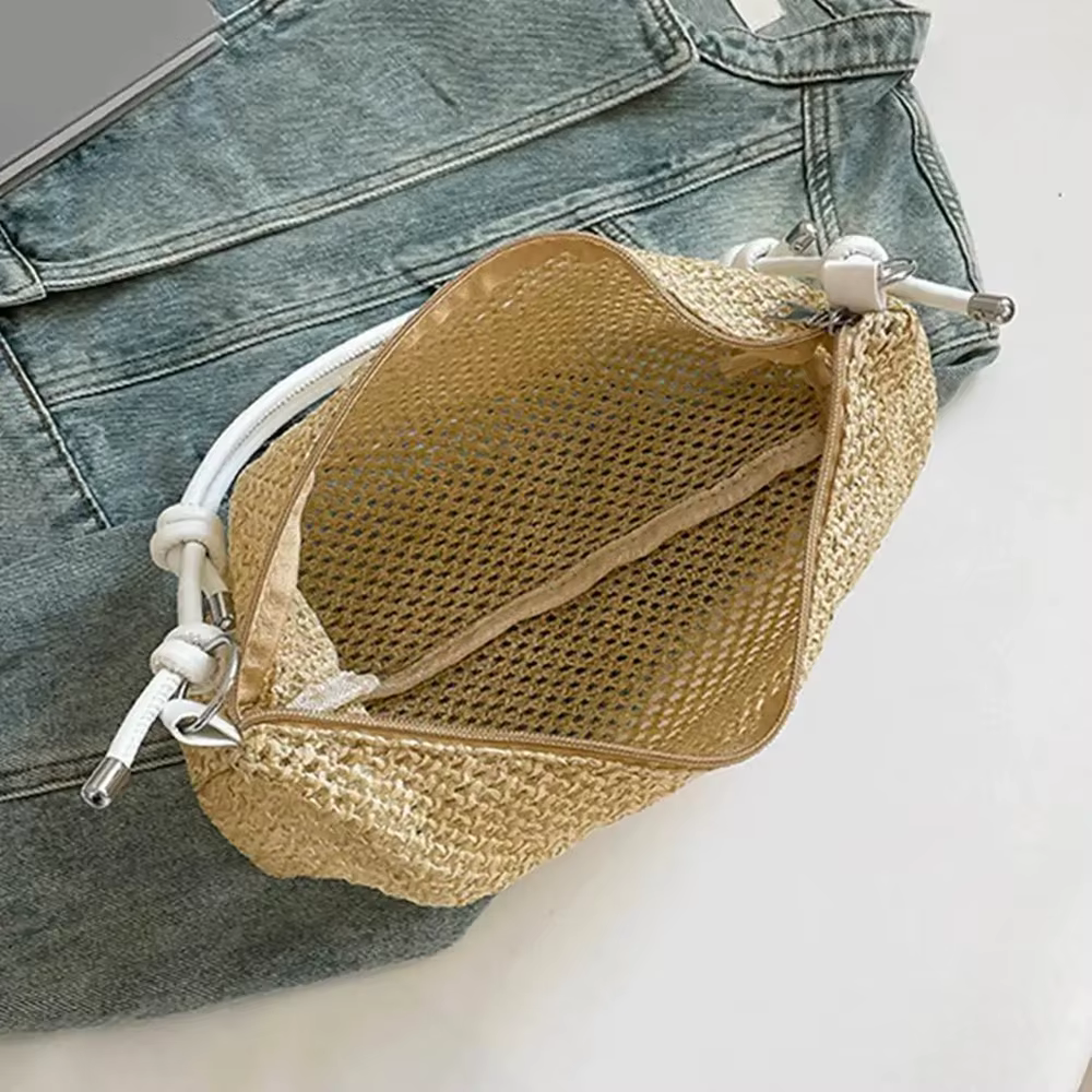 Sac de plage d'été en paille tressé à la main pour femmes et jeunes filles