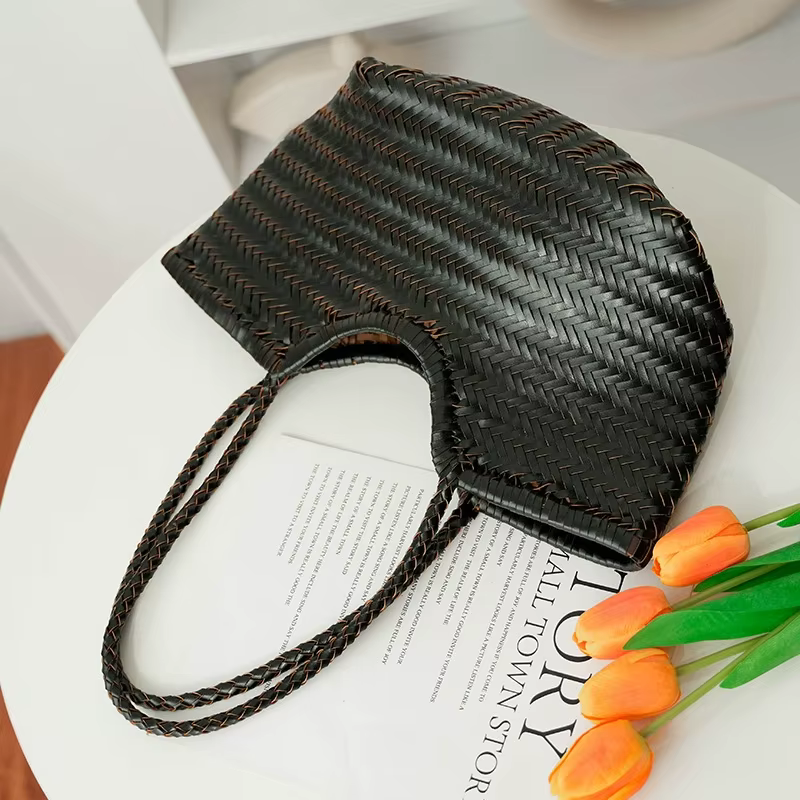 Sac cabas rétro tressé de style français
