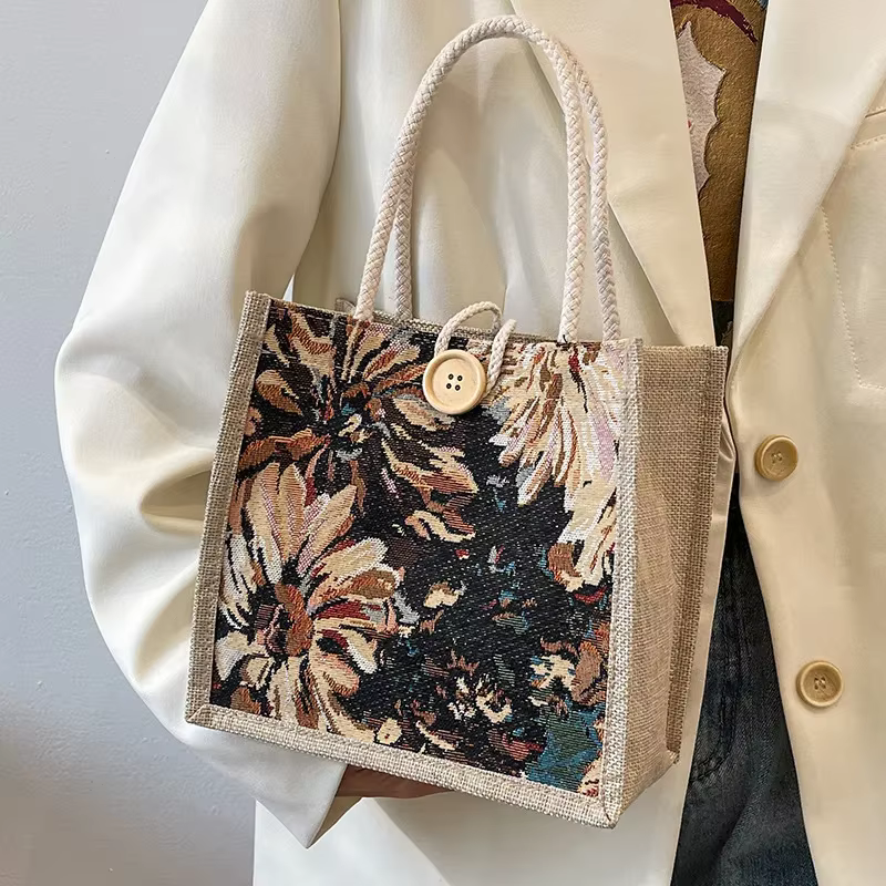 Sac à main portable en lin pour femme