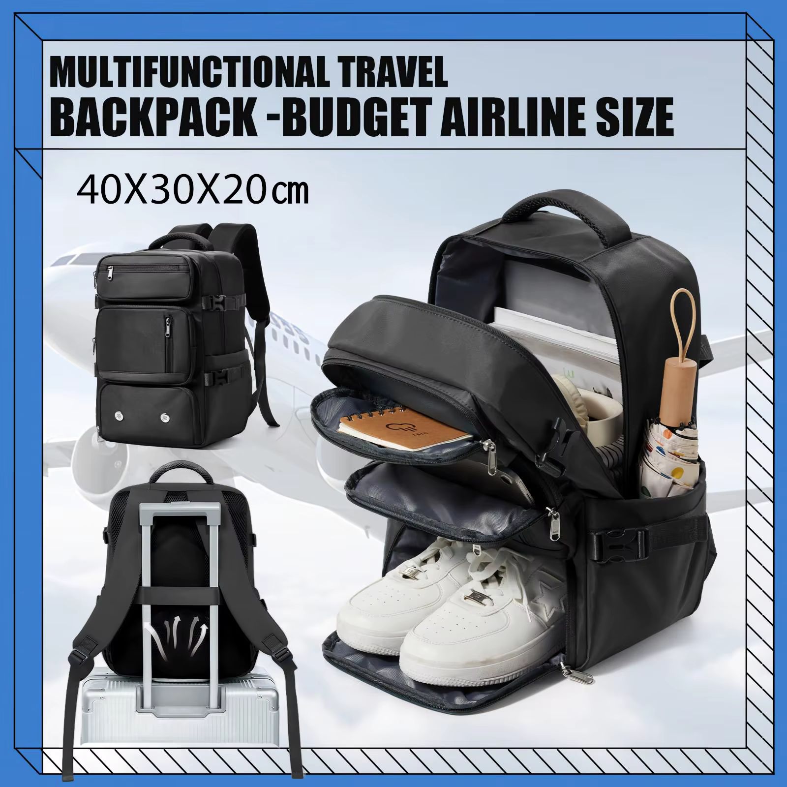 Sac à dos de voyage sac de cabine d'avion sac à dos Ryanair 40x20x25 bagages pochette d'ordinateur antivol hommes femmes sac pour sport Trekking
