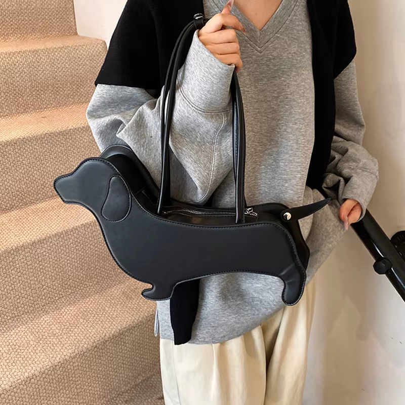 Sac à bandoulière teckel tridimensionnel en cuir PU
