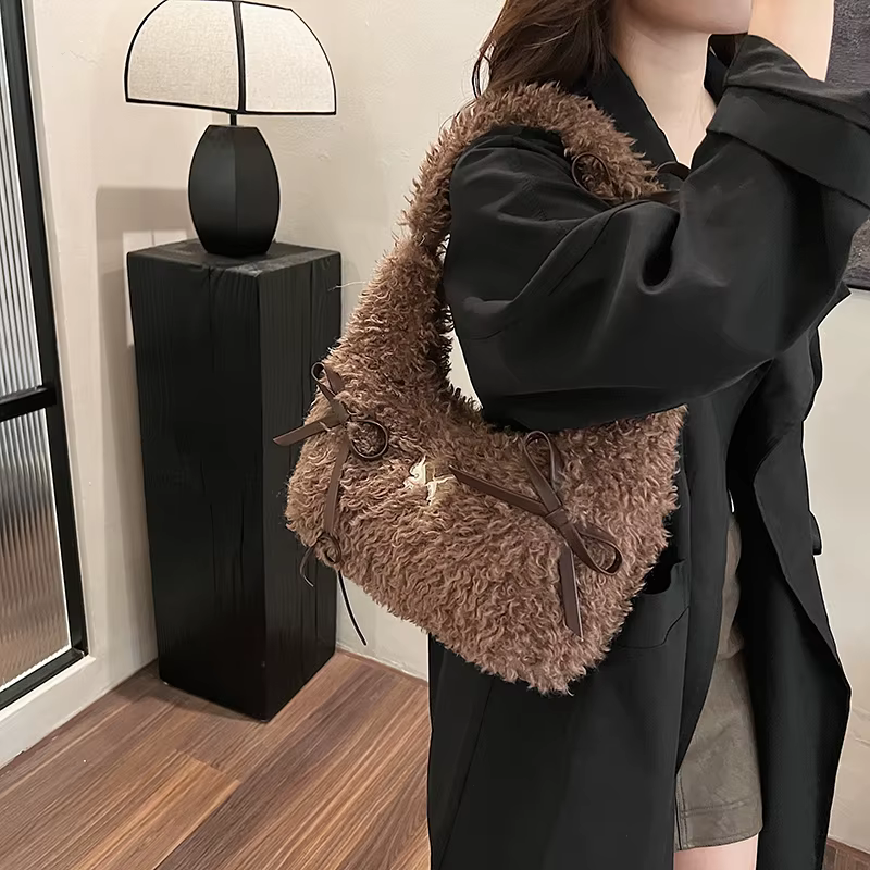  Sac à bandoulière en peluche tendance pour femmes