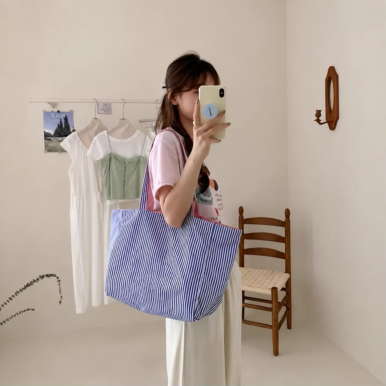 Sac à bandoulière décontracté à grandes rayures pour femme, sac fourre-tout réversible en toile pour femme, sacs à main décontractés pour femme, sacs de shopping quotidiens pour femme