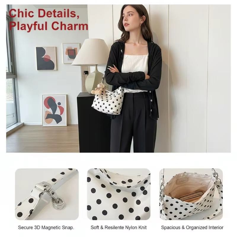 Sac fourre-tout tendance à pois pour femmes