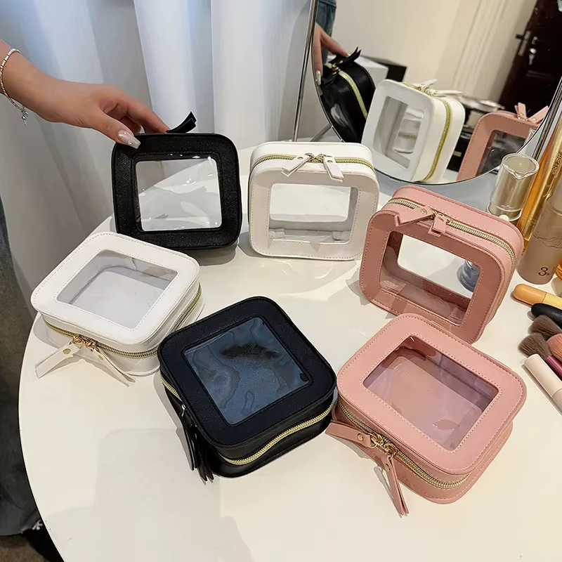 Mini trousse de maquillage transparente en Faux cuir Pu Saffiano végétalien