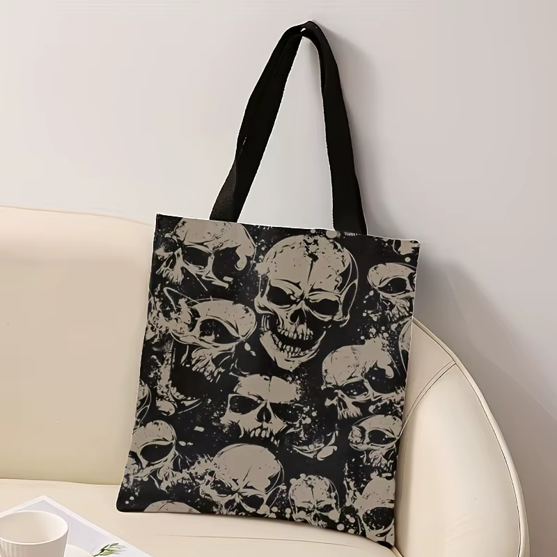 Sac fourre-tout imprimé crâne – Sac à main réutilisable en polyester durable