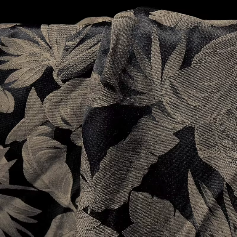 Tissu imprimé feuille de bananier noir