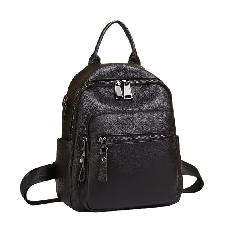Sac à dos en cuir véritable noir pour femme