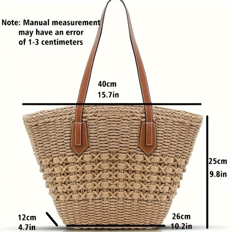 Sac fourre-tout en paille tressée de grande capacité