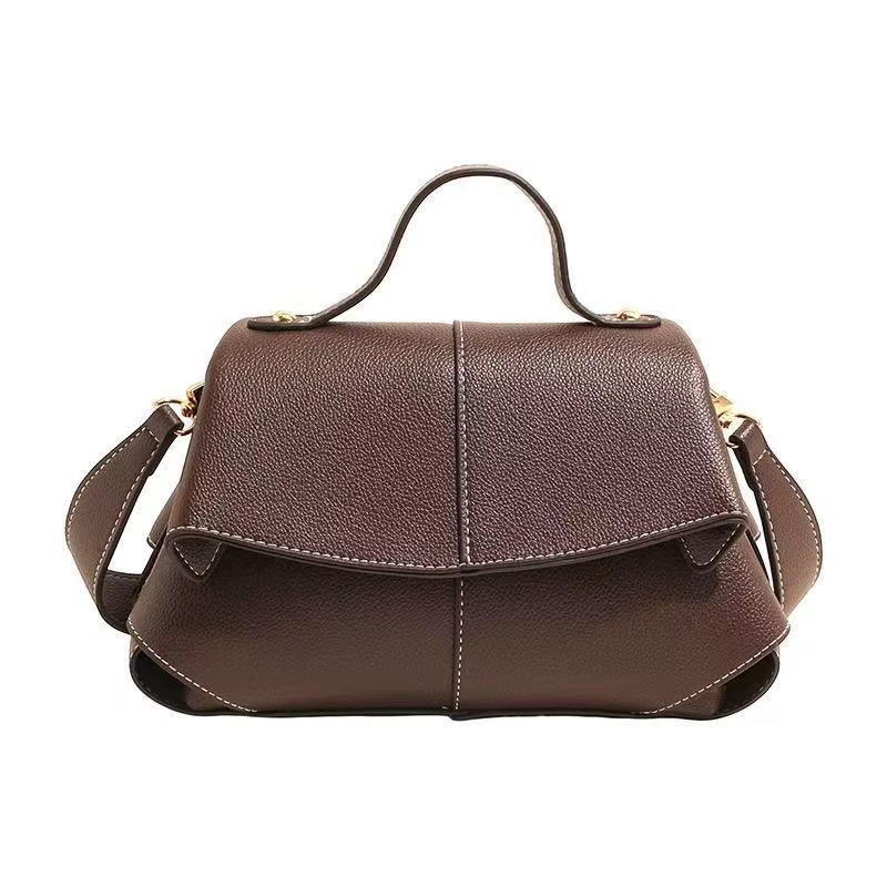 Sac à main en cuir souple grainé litchi marron pour femme