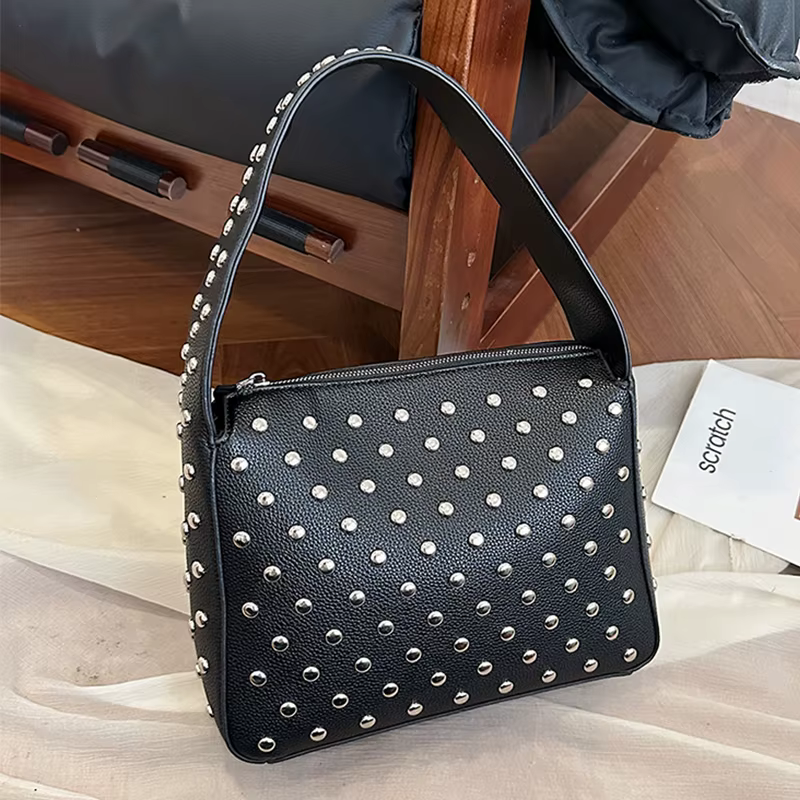 RiSALE-Sac à Main à Bandoulière de Style Punk Noir