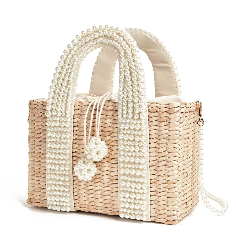Sac à main en paille perlée pour femme