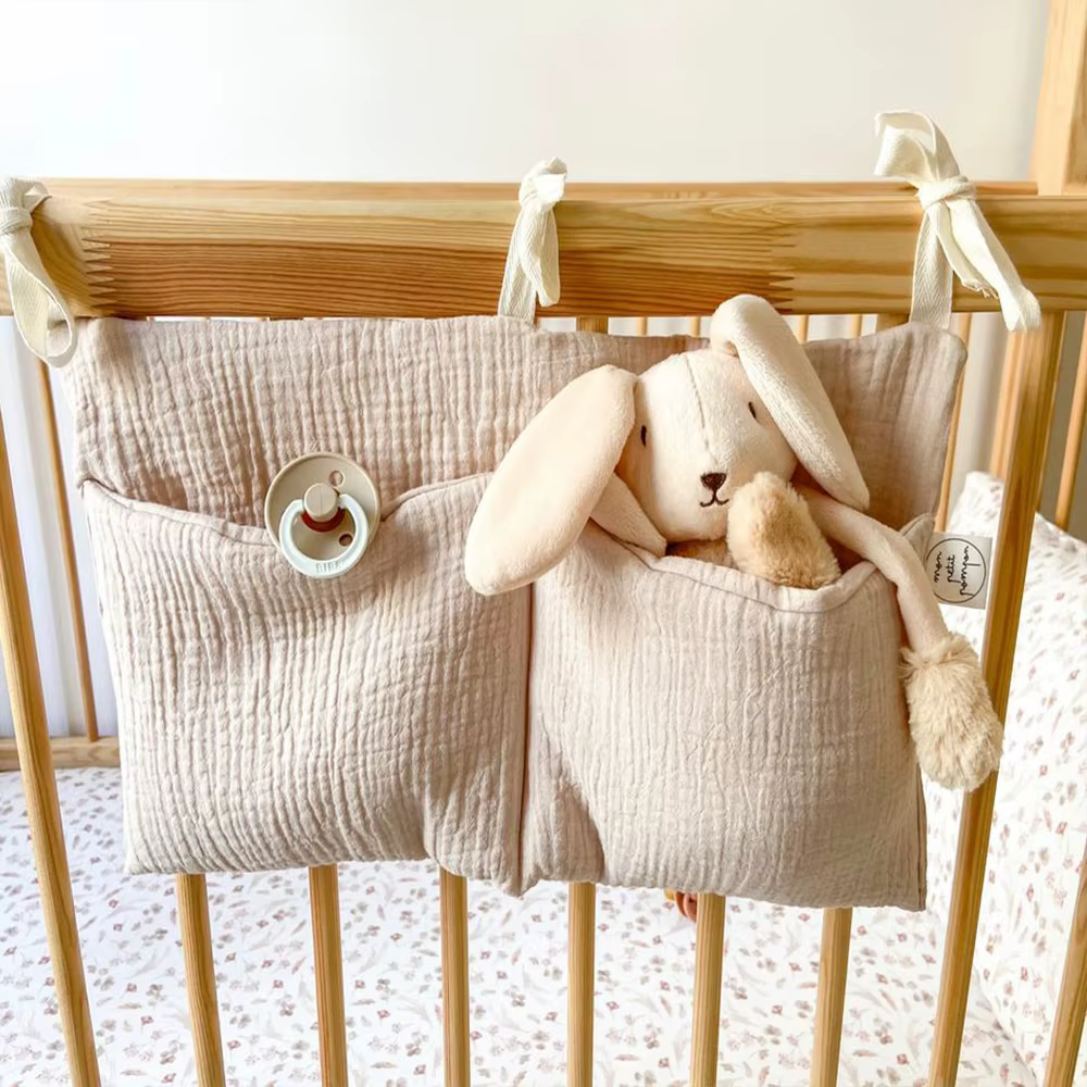 Sac de rangement personnalisé en coton brodé avec nom pour chariot à couches - Sac