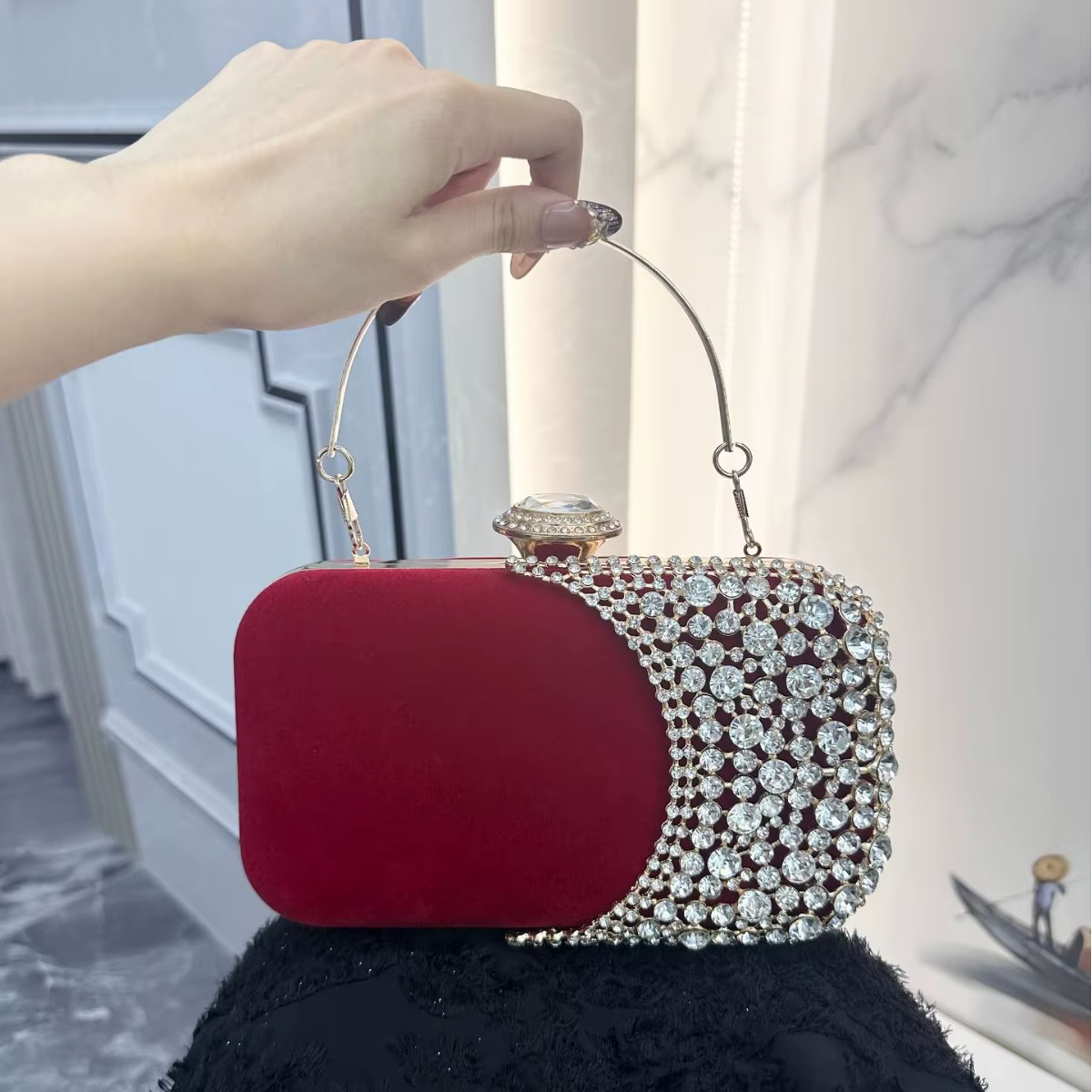 Pochette de soirée rétro diamant intégré pour femmes