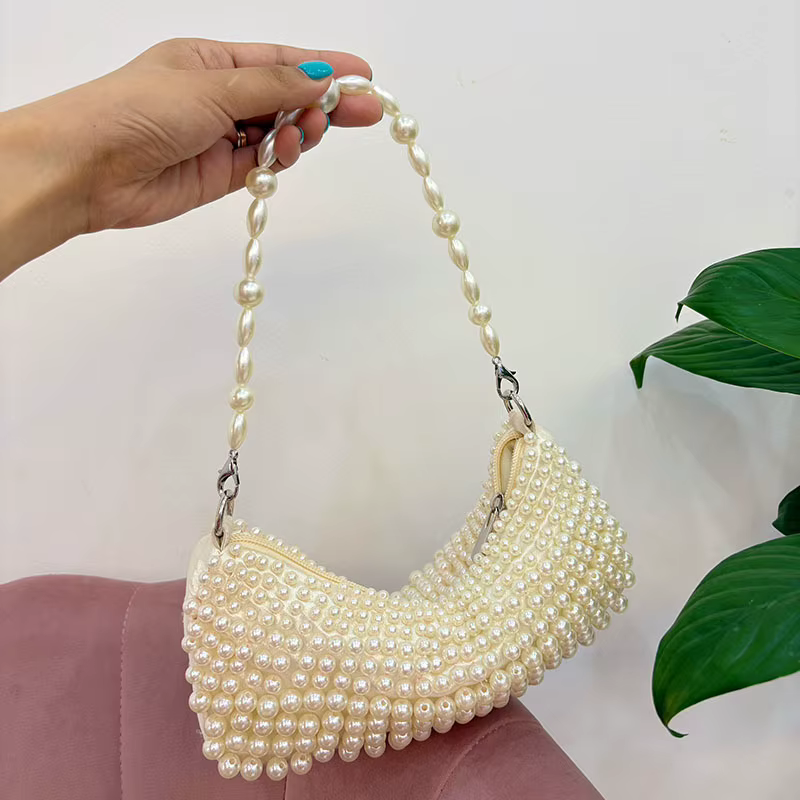 Sac à main Semi-circulaire tissé à la main en perles pour femmes