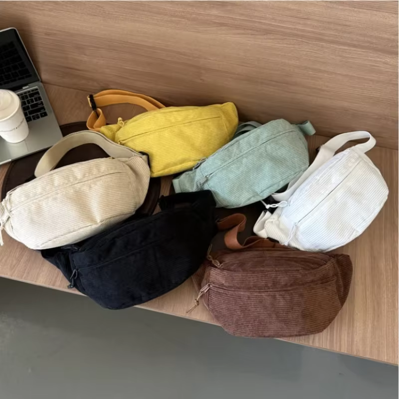Sac banane femme en velours côtelé et toile