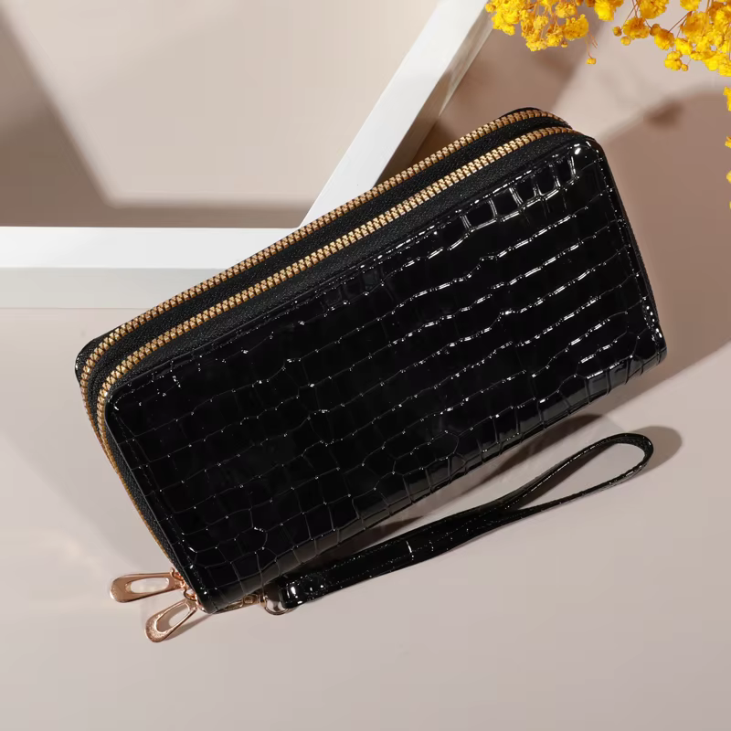 Portefeuille d'embrayage double couche vintage chic - Porte-monnaie et bracelet rétro à fermeture éclair - Accessoire pour femme à la mode avec rangement sécurisé