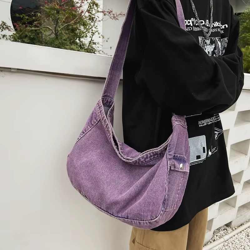 Sac bandoulière en jean délavé vintage