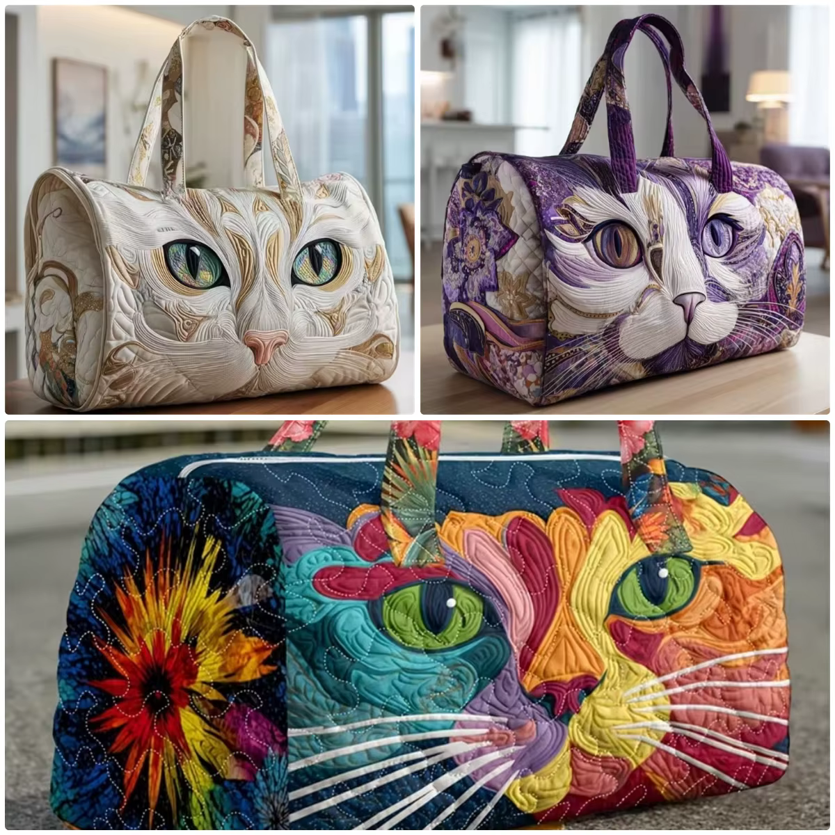 Sac de voyage matelassé à motif yeux de chat de dessin animé GF