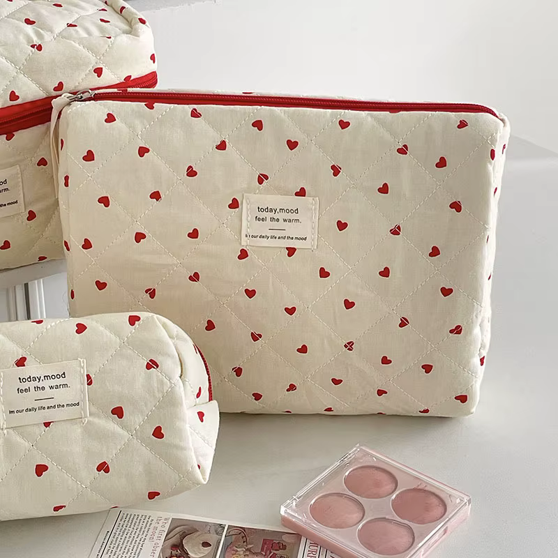 Sac de maquillage matelassé à fermeture éclair pour femmes