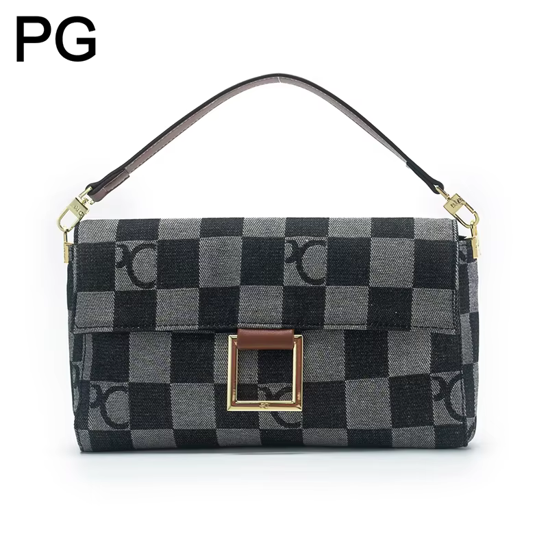 Sac à bandoulière en jean à motif damier PG Luxury pour femme