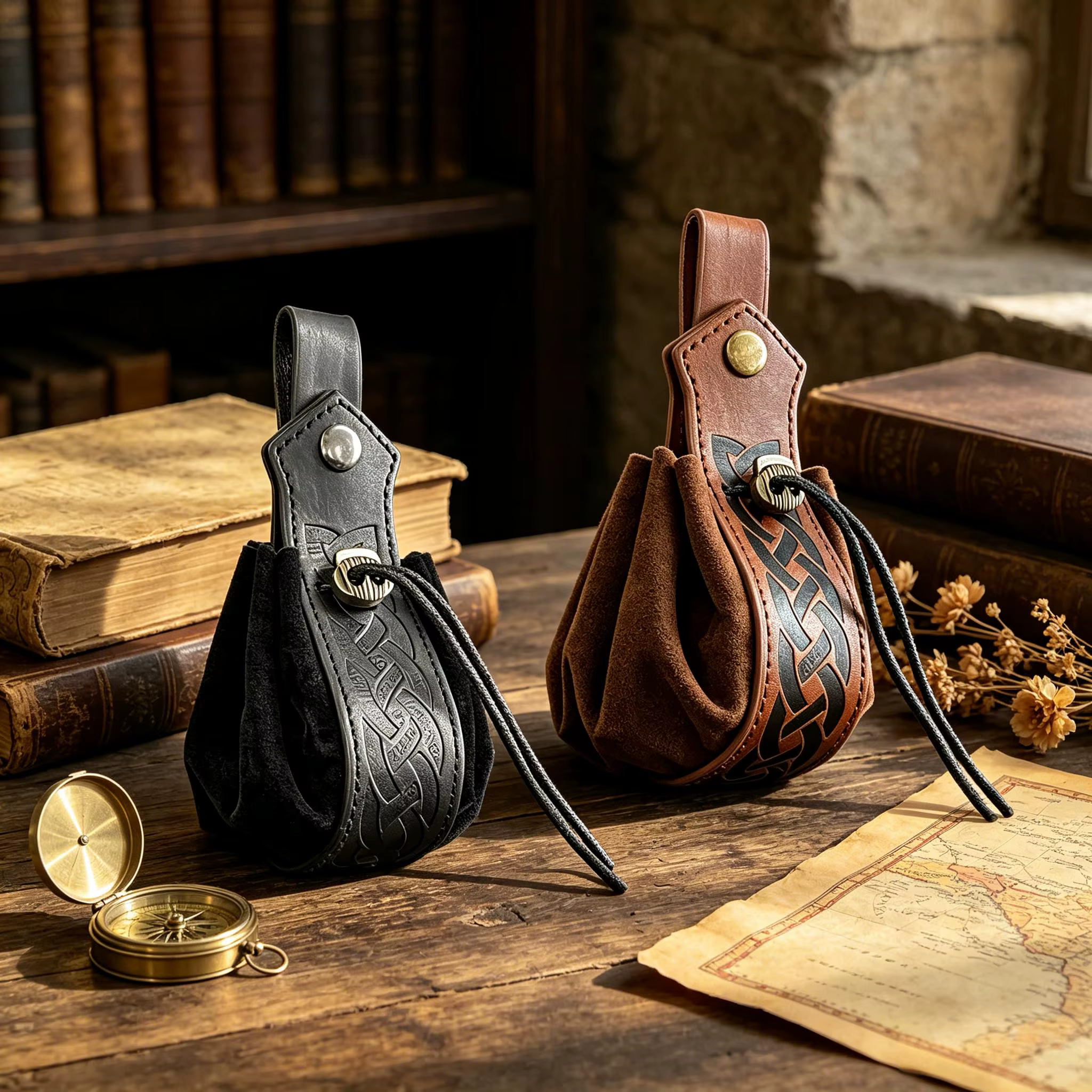 Sacs pochettes en cuir médiévaux