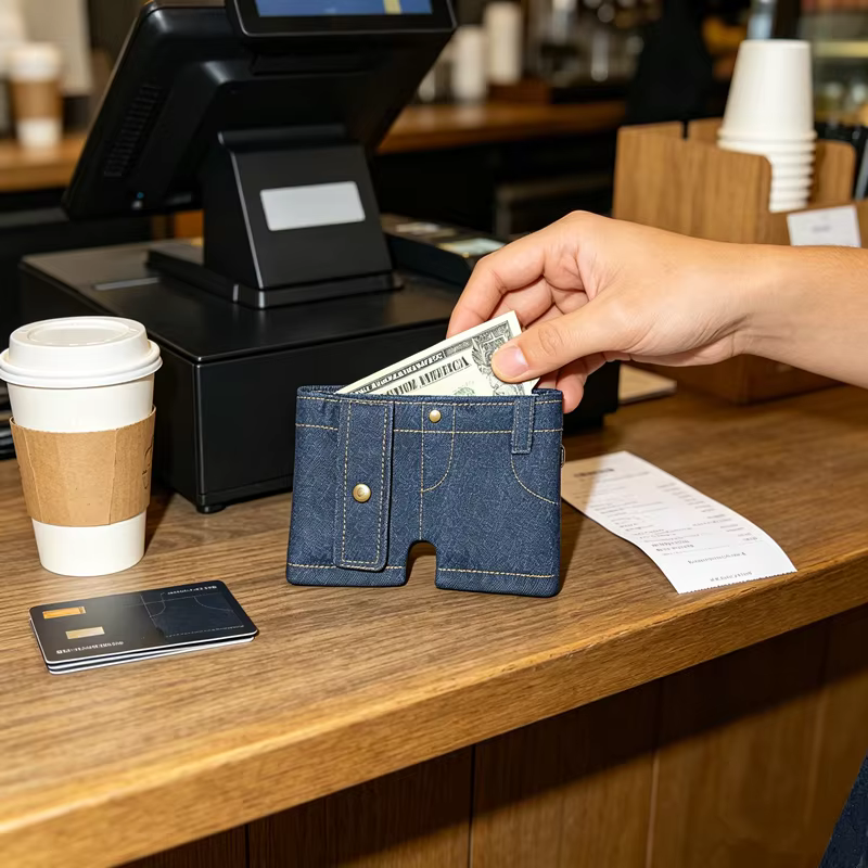 Portefeuille pliable de poche en jean