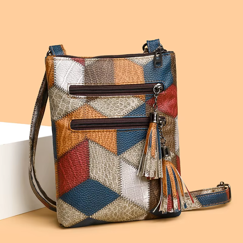 Sac à main rétro en cuir souple PU multi-poches