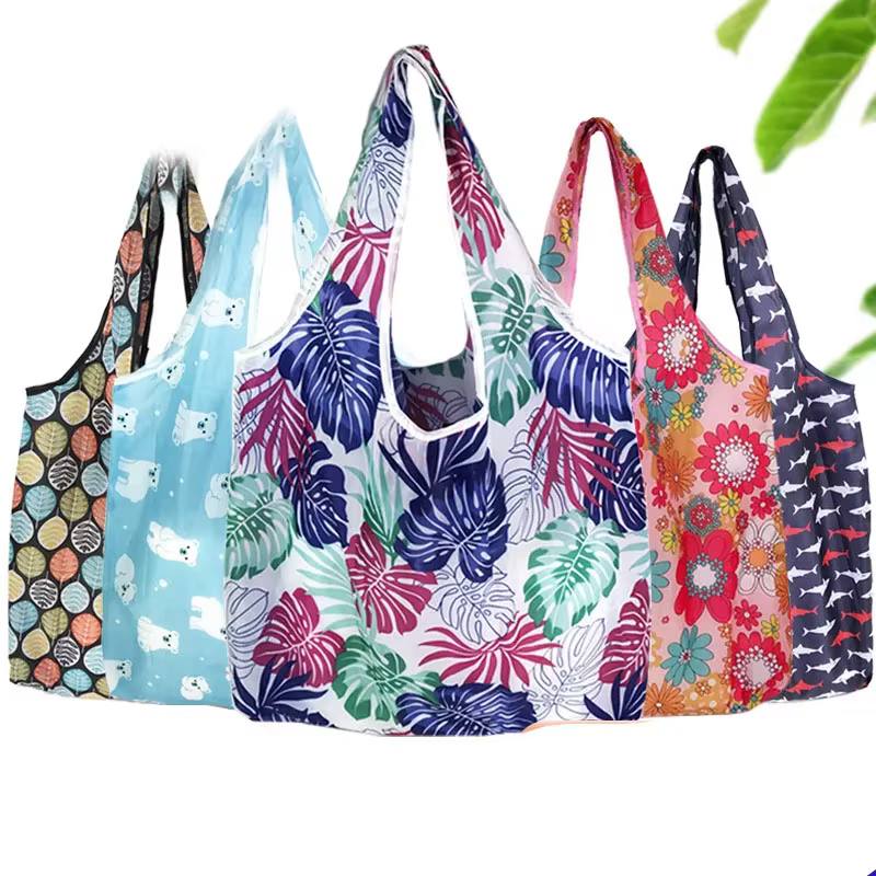Grand sac de courses pliable à motif de fleur de chat pour femmes