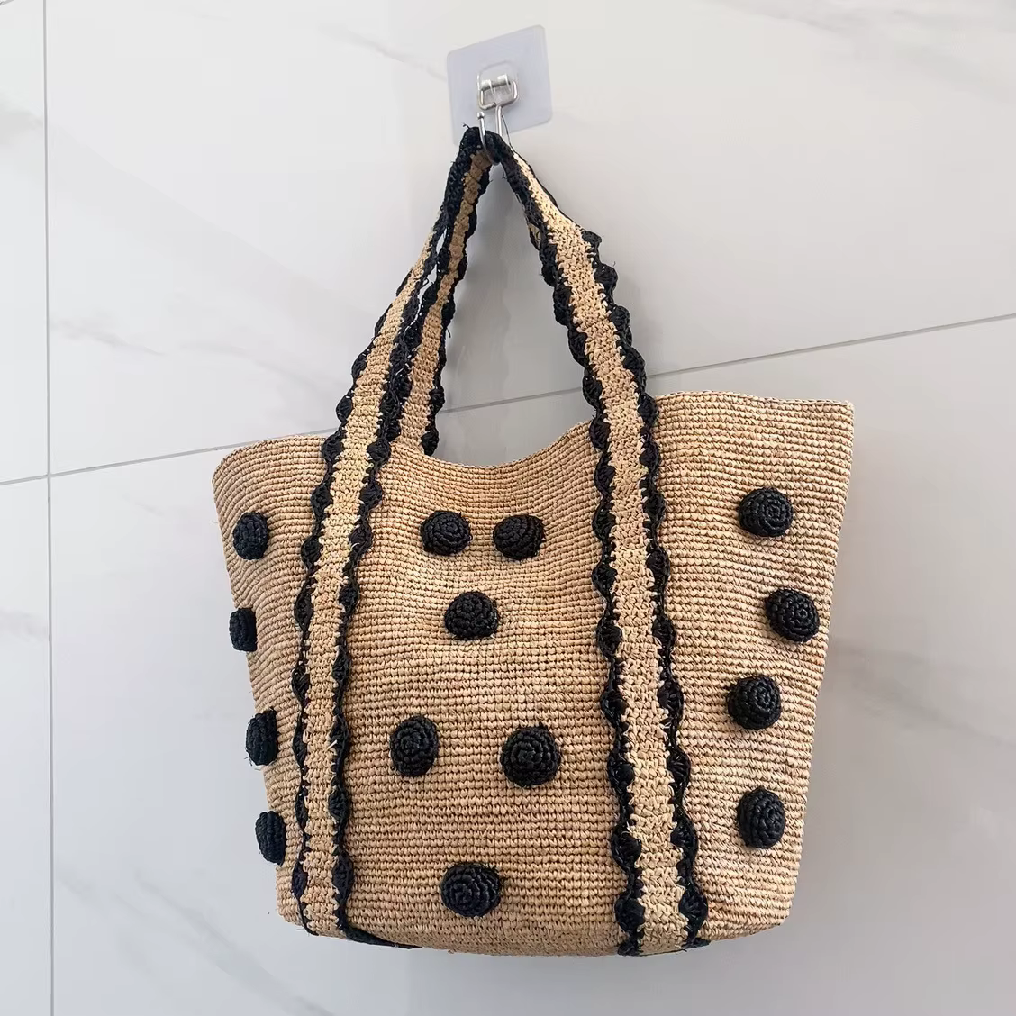 Sac fourre-tout en raphia fait main pour femme