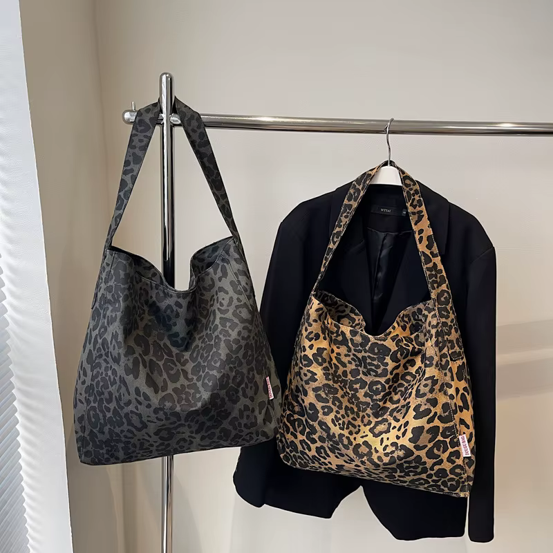 Sac à main en toile léopard vintage pour femmes 2025 Grand sac fourre-tout