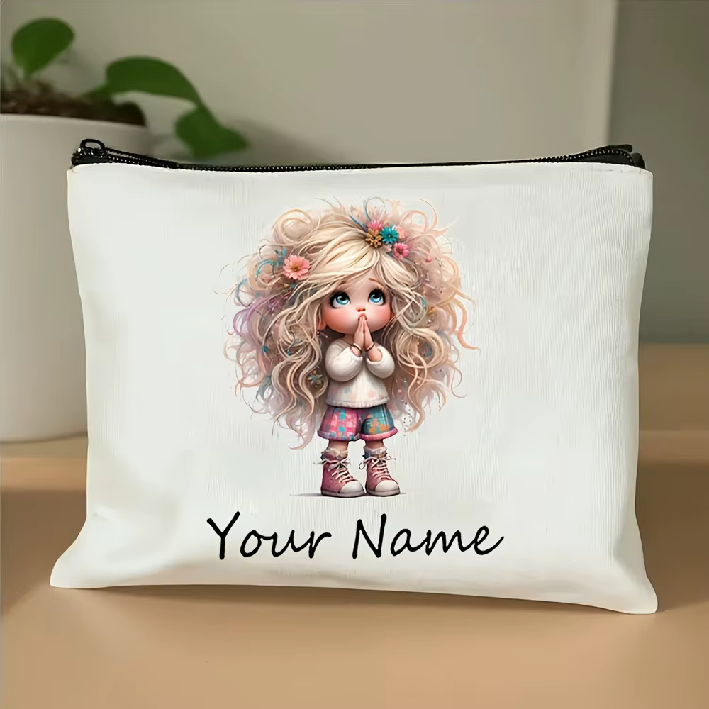 Testo de nom personnalisé, trousse de maquillage de dessin animé arc-en-ciel pour fille mignonne, organisateur de cosmétiques pour femmes, pochette Durable, trousse de toilette, trousse à crayons