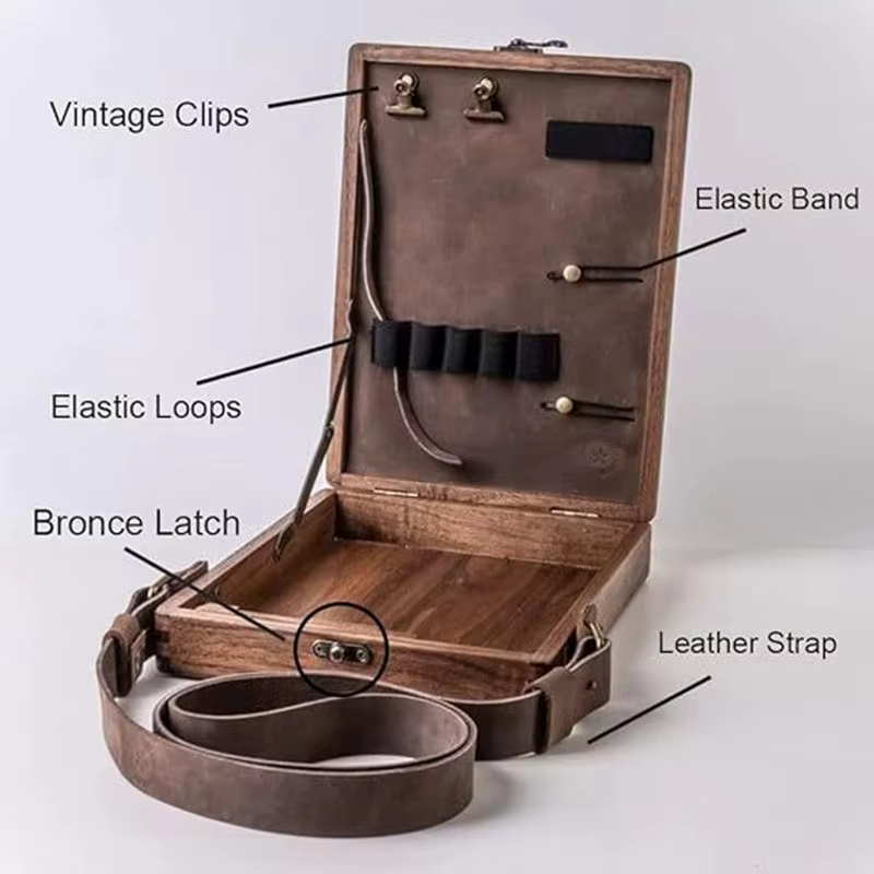 Sac messager rétro en bois - Sac à bandoulière pour écrivain et artiste