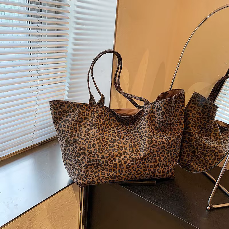Nouveau sac fourre-tout en toile style décontracté grande capacité imprimé léopard