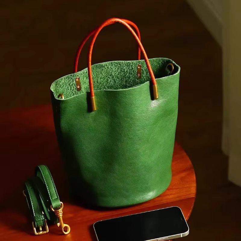 Sac seau vert japonais tendance en cuir PU