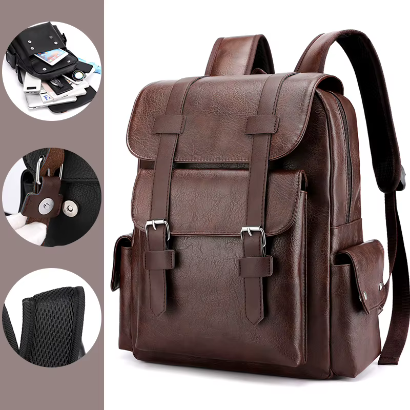 2023 Hommes Sac À Dos En Cuir PU Bagpack Grand Ordinateur Portable Sacs À Dos Mâle Mochilas Noir Cartable Pour Adolescents Garçons Marron Sac A Dos