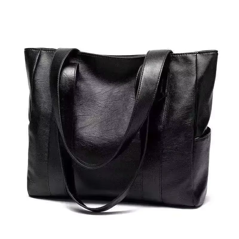 Grand sac cartable en cuir souple pour femmes, classique, couleur unie, Simple, décontracté, grande capacité, fourre-tout à bandoulière unique