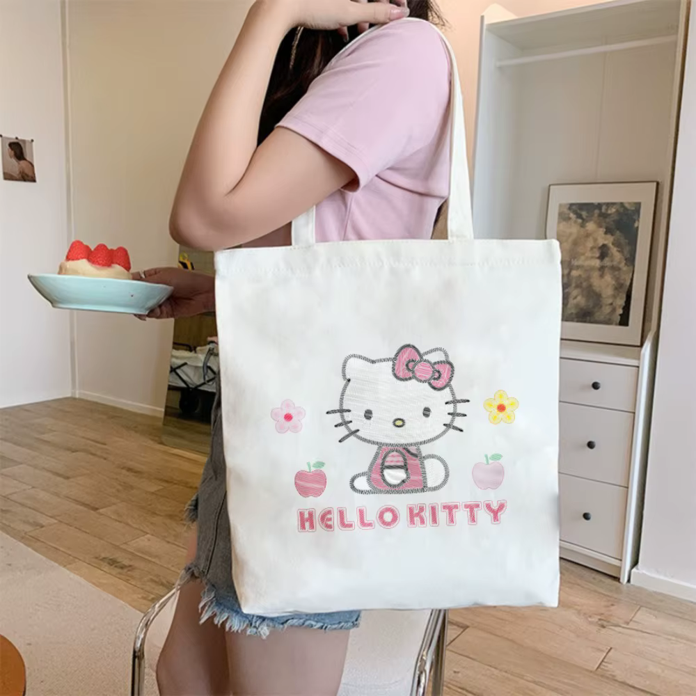 Sac fourre-tout Kawaii Hello Kitty - Sac à main en toile sur le thème des pastels