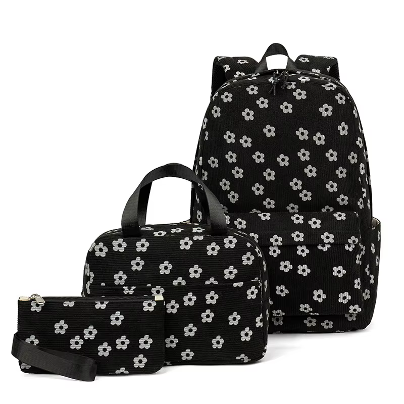 Velours côtelé 3Pecs/ensemble sacs d'école pour adolescents collège style sac à dos femme filles couleur unie femmes